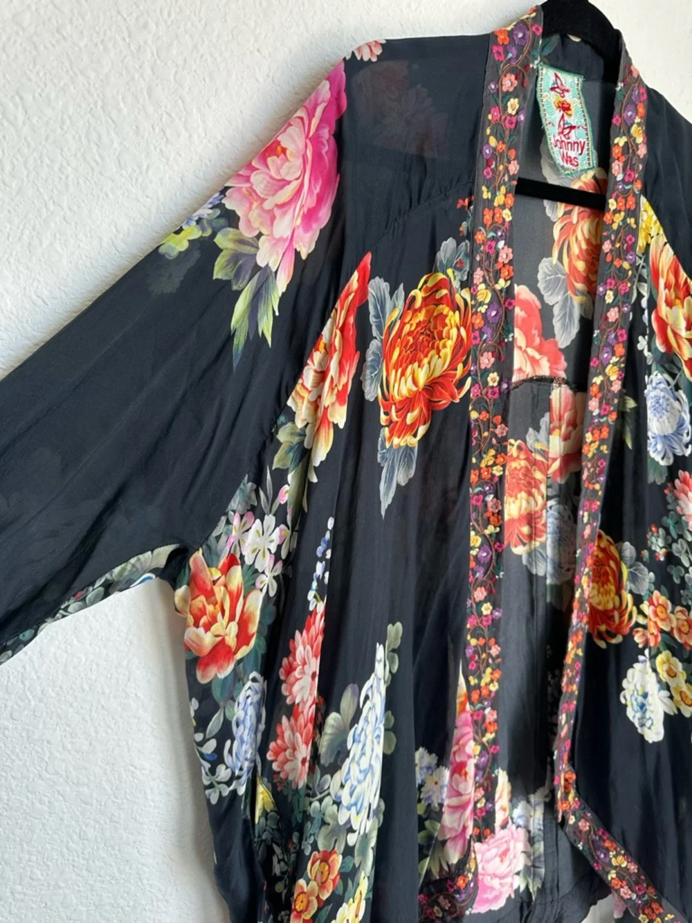 JOHNNY WAS Jazzy Kimono-Style Printed Jacket Size 1X floral embroidered